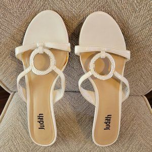Strappy White Patent Slide by Judith,  Size 8.5